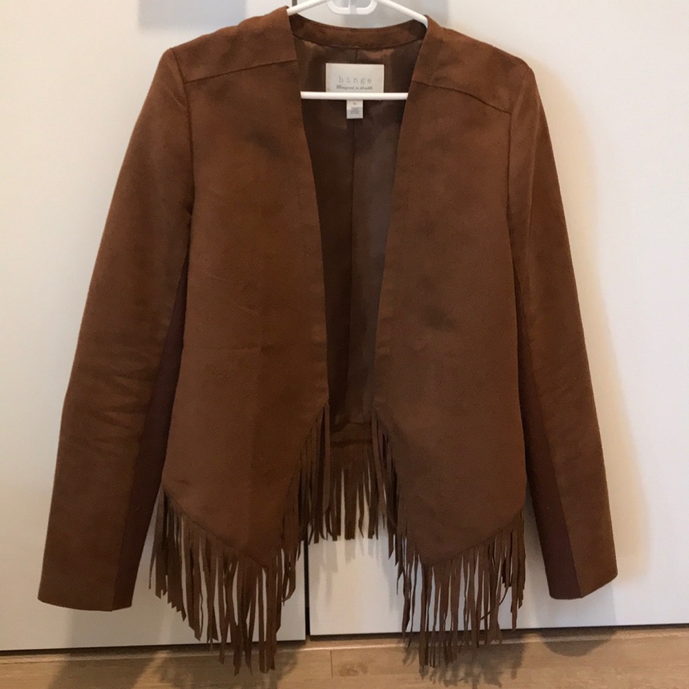 Brown Faux Suede Jacket with Fringe